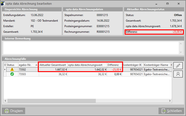 opta data eAbrechnung mit kleiner Differenz (Absetzung)