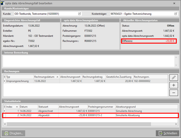 opta data Abrechnungsfall mit kleiner Differenz (Absetzung)