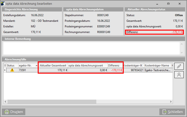opta data eAbrechnung mit großer Differenz (Abweisung)